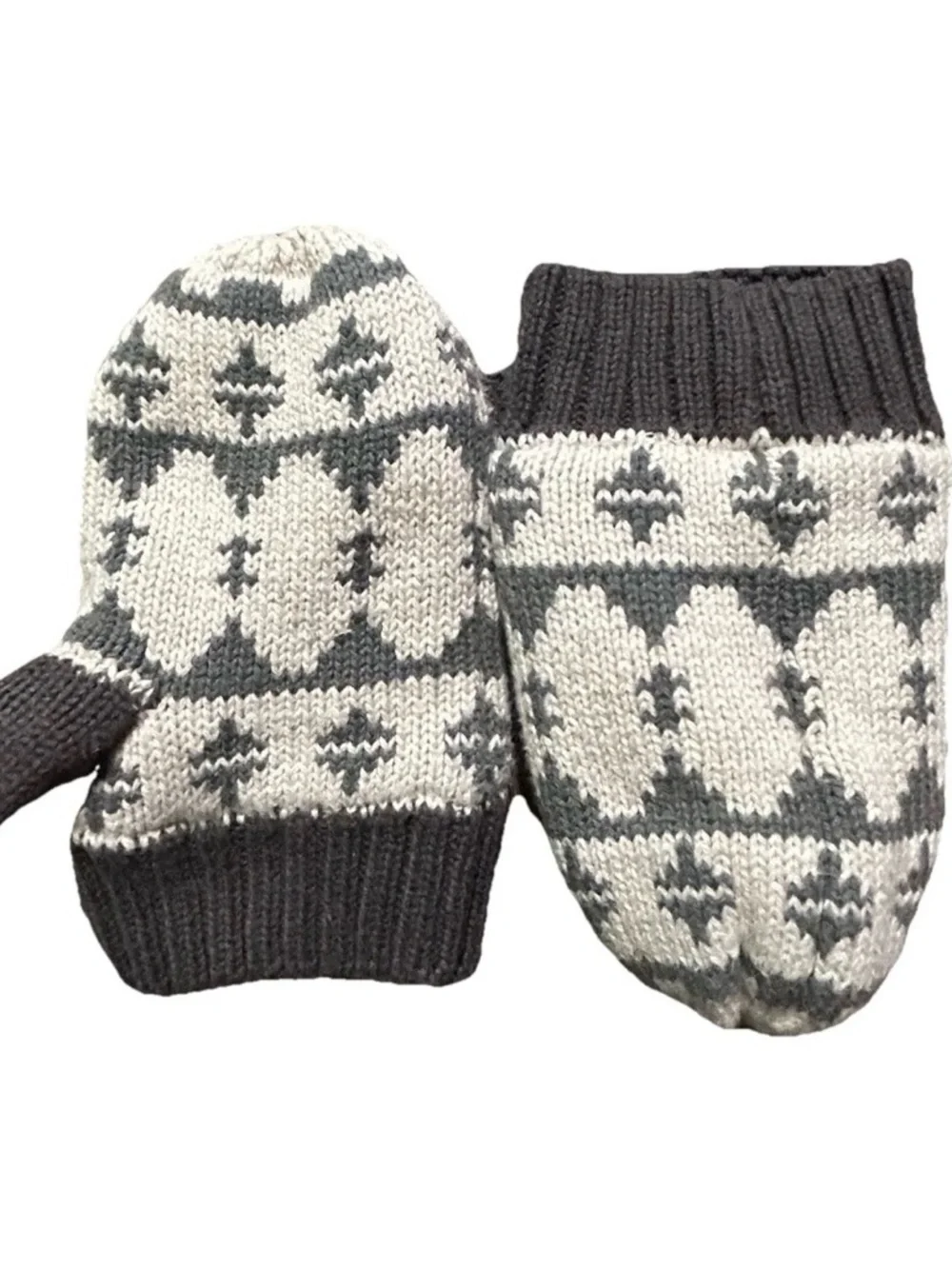Toddler Hanna Andersson Winter Snow Fleece Lined Grey White Mittens Size Small